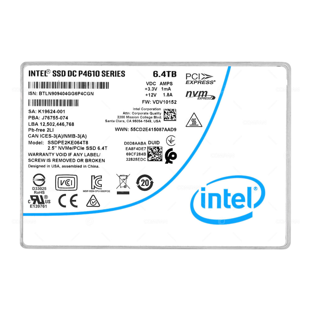 SSDPE2KE064T8  INTEL NVME 6.4TB U.2 PCIE 3.1 X4 2.5" SFF